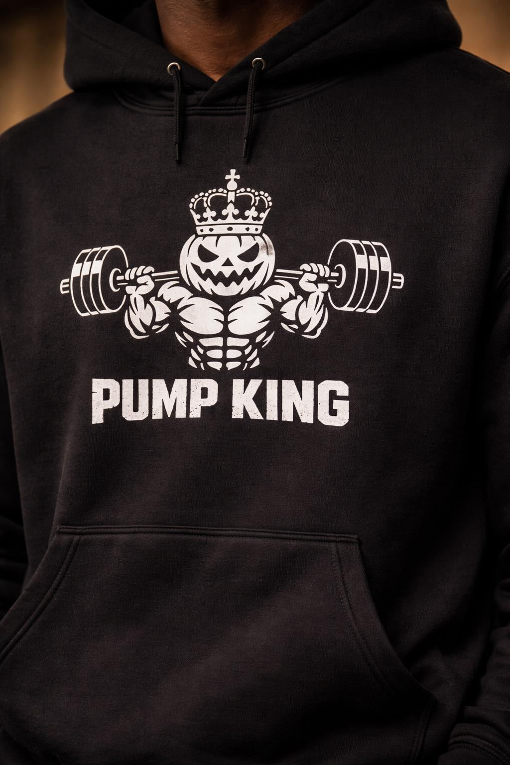 Detail shot of Pump-King Oversized Hoodie - Halloween Gym Sweatshirt