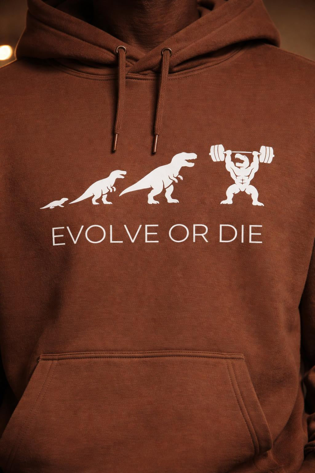 Detail shot of Evolve or Die Oversized Hoodie - Heavyweight Bodybuilding Sweatshirt
